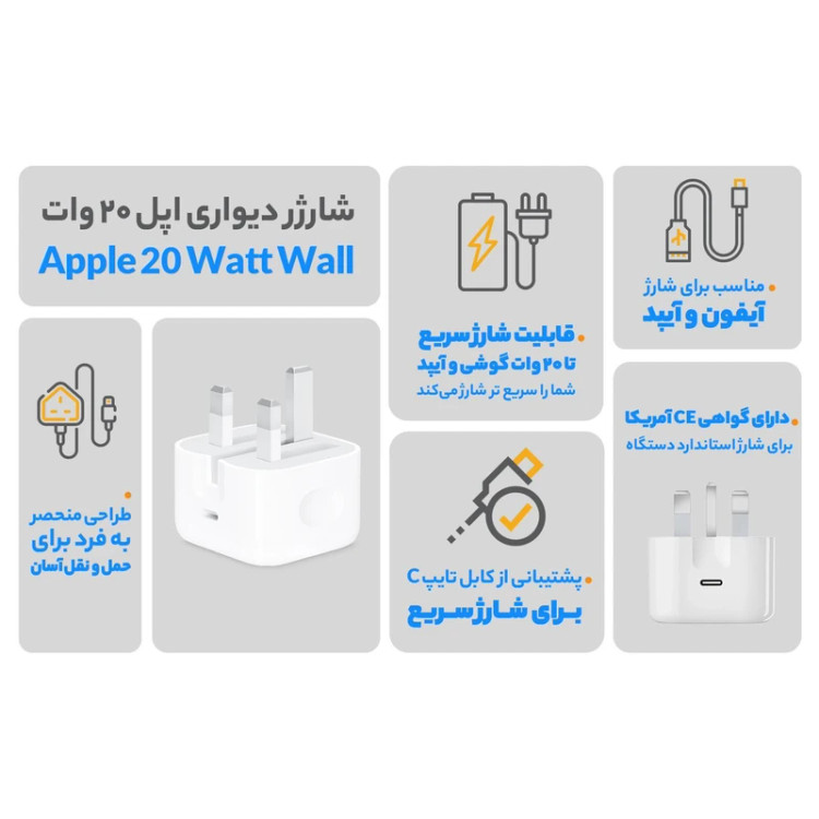 شارژر دیواری 20 وات اپل مدل ZA