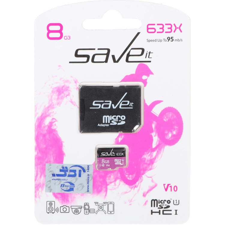 رم کارت حافظه Save it MICROSDHC مدل 633X کلاس U1 / 10 سرعت 95MB/s ظرفیت 8GB به همراه آداپتور